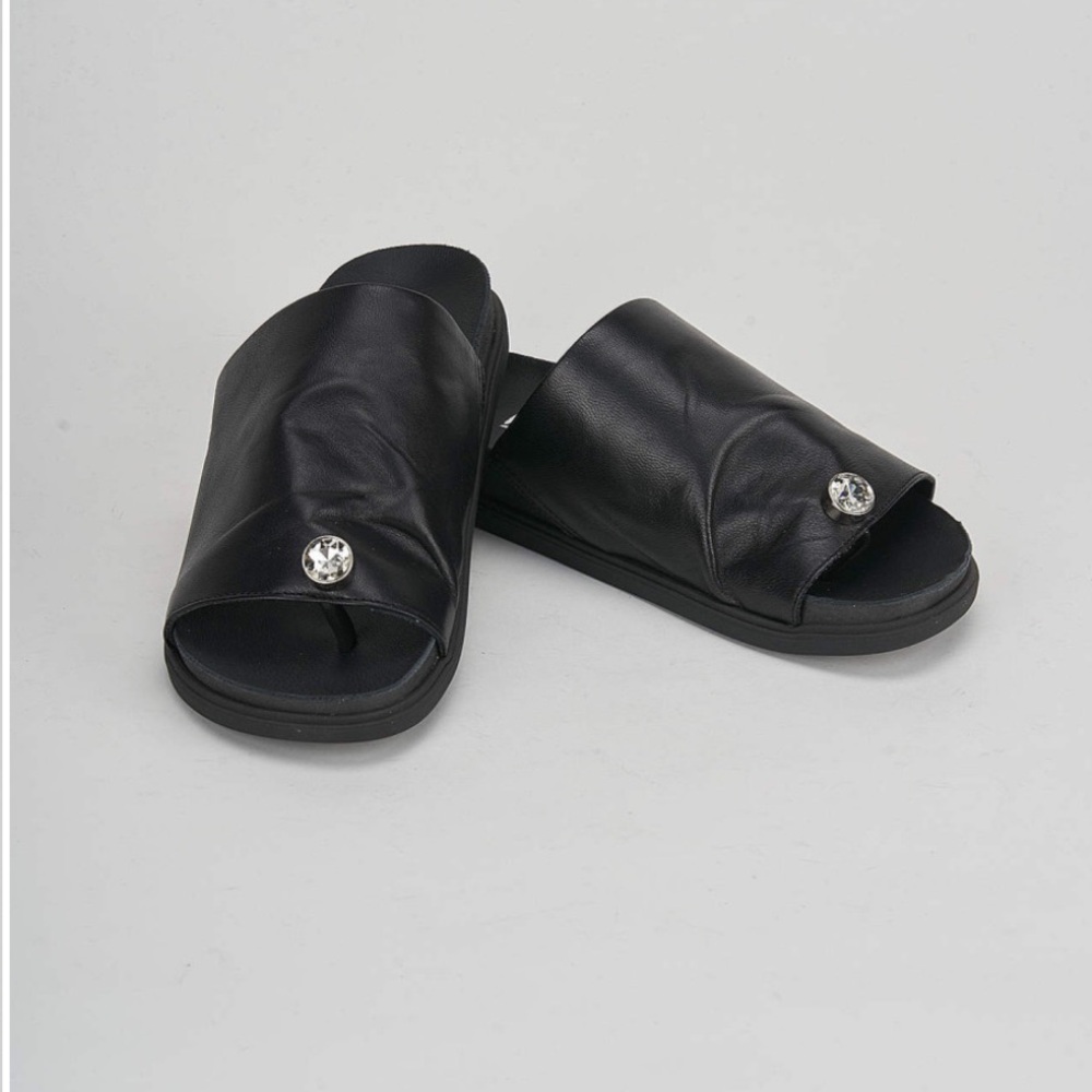 Vera pelle Italian Leather black slides